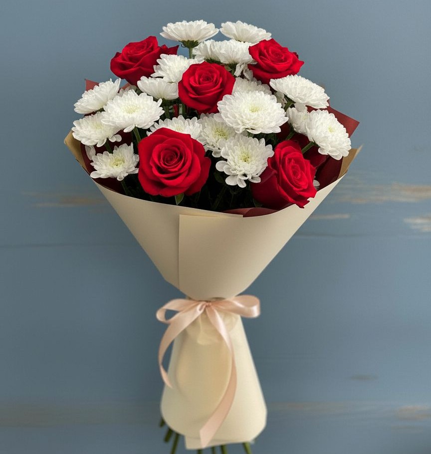 Букет цветов из: Розы и Хризантемы в Копейске