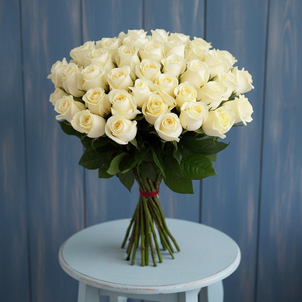 Букет 51 Белая роза Эдлесс Лав в Копейске