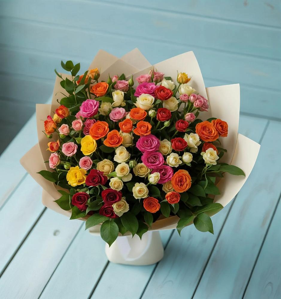 Букет Микс из разноцветных кустовых роз в Копейске