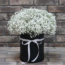 Цветочная композиция из Гипсофила в шляпной коробке в Копейске